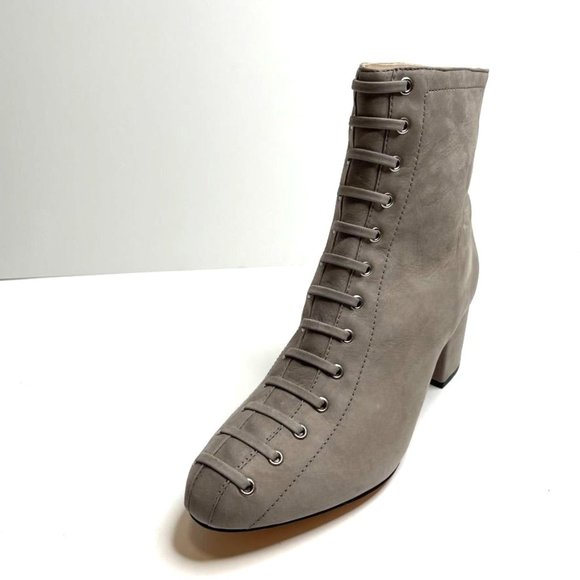 NIB SCHUTZ BRAELYN FRONT LACE SUEDE BOOTIES IN MOUSE/LIGHT GREY SZ:9 NWT - Picture 9 of 16